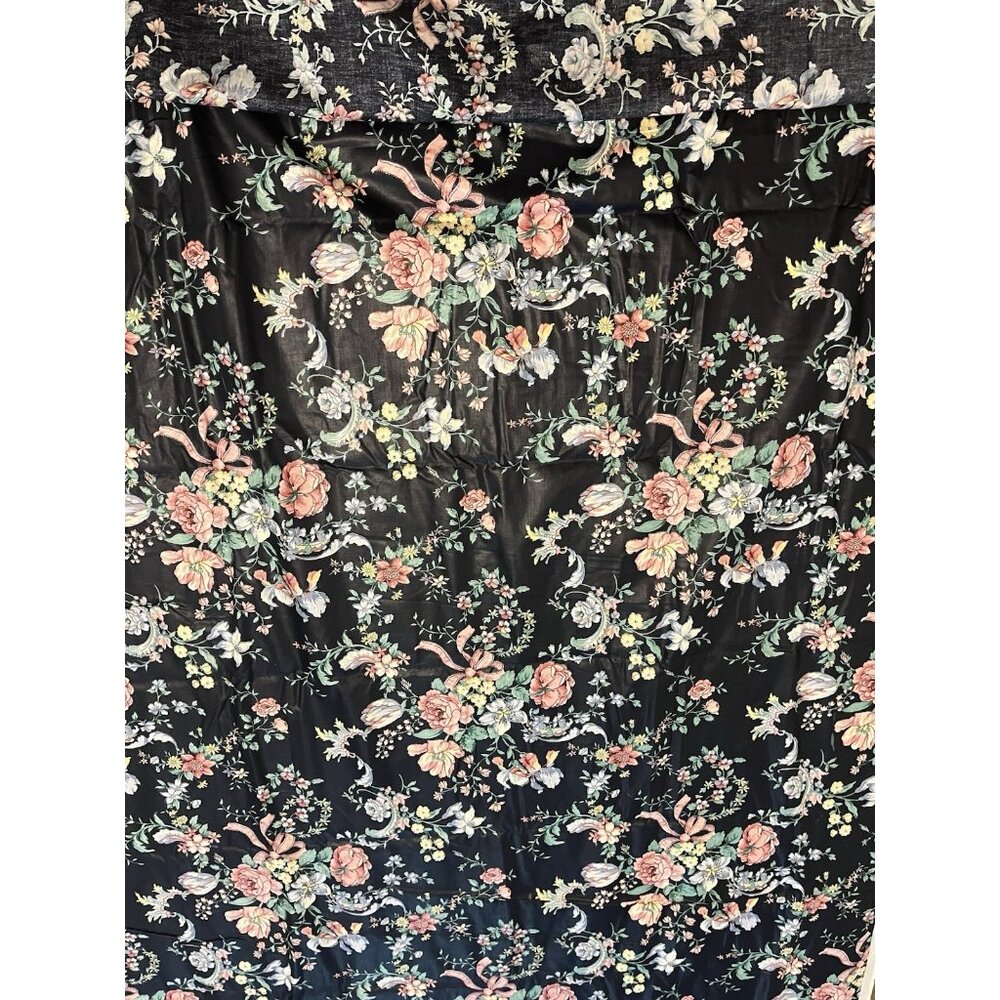 Vtg Upholstery Lynn Hollyn Fabric 11 yds 1 Pc Deep Blue Floral Stain Resistant